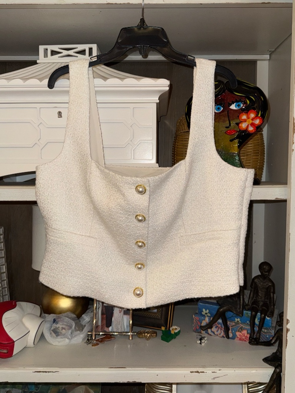 french connection square neck sleeveless top classic cream tweed sz 12 - Picture 3 of 6